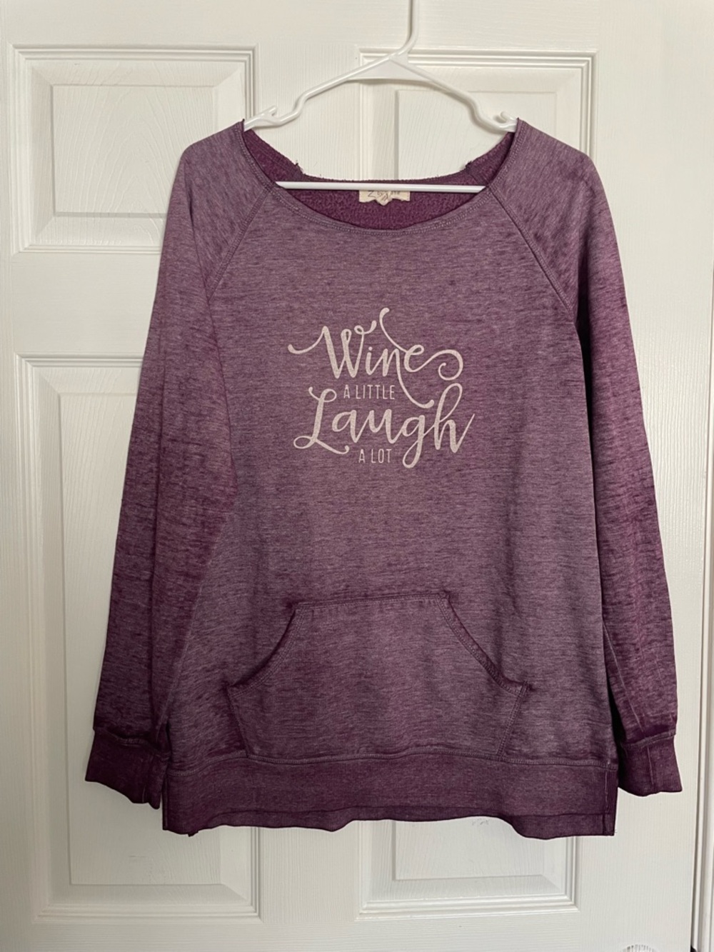 Purple "Wine a Little Laugh a Lot" Pullover Sweatshirt Z by Zobha Size Large